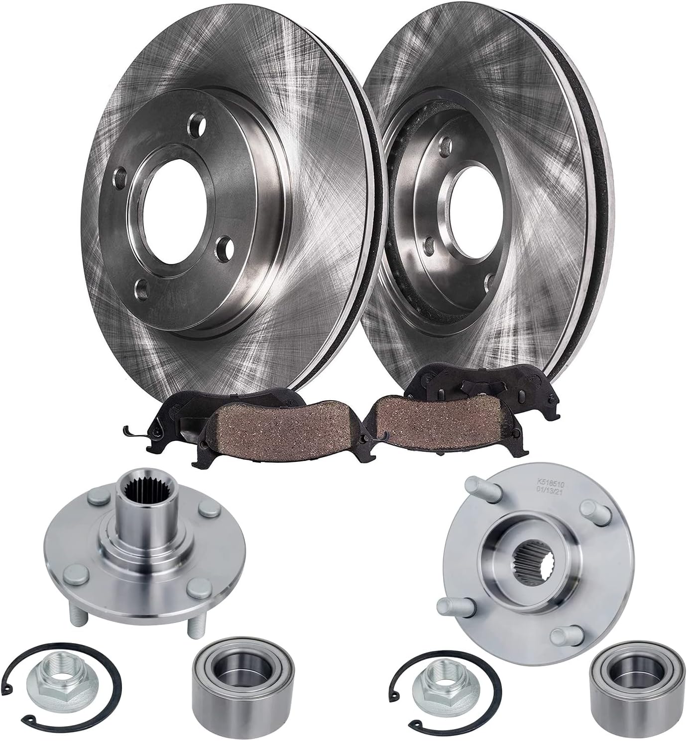 Detroit Axle - Front Brake Kit for Ford Focus 2000-2004 [Excludes SVT] Disc Brake Rotors Ceramic Brakes Pads Wheel Bearing Hubs Assembly [4-Lug ABS] 2001 2002 2003 Replacement