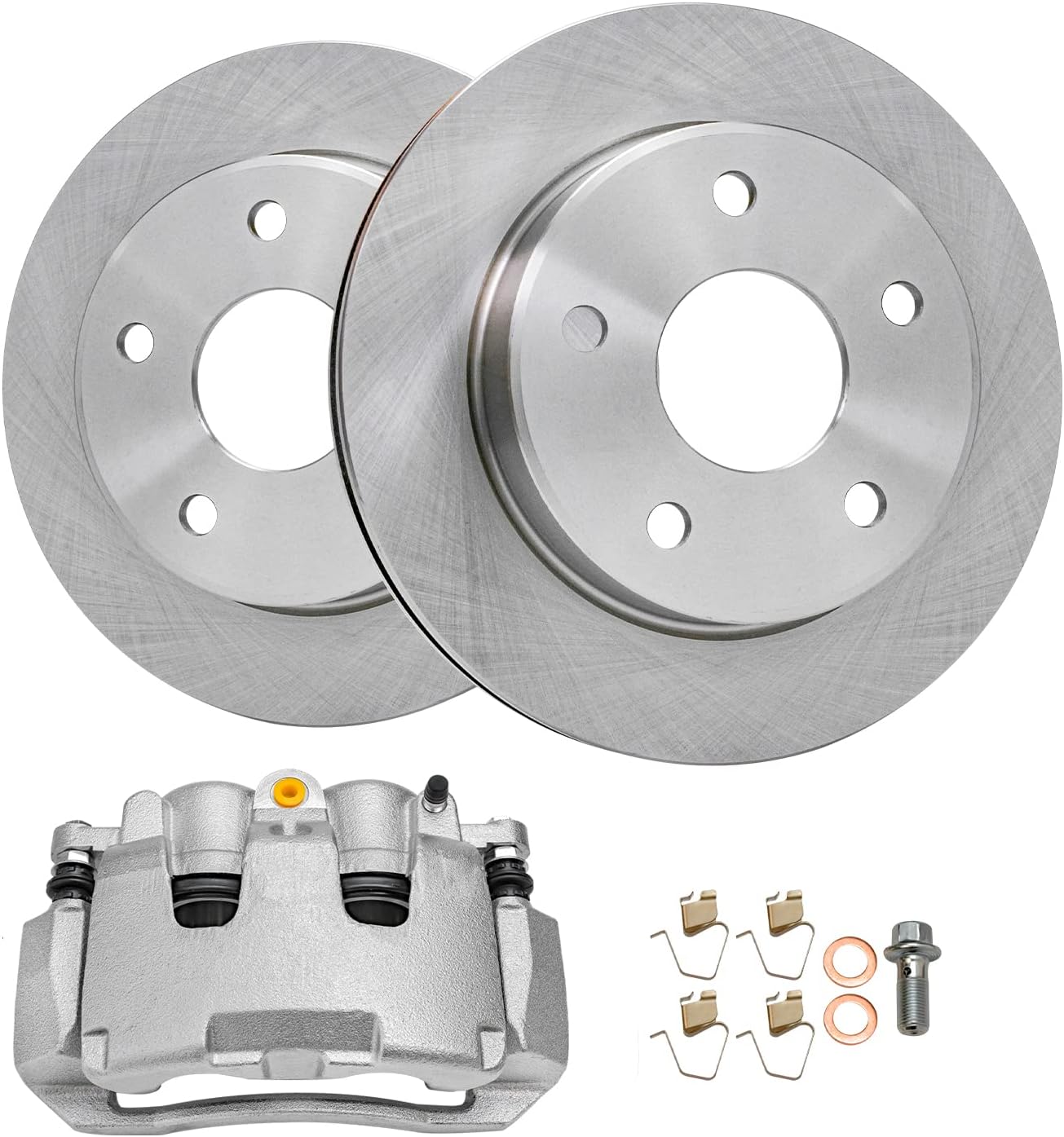 Detroit Axle - Front Disc Rotors + Passenger Side Brake Caliper Replacement for 2005-2008 Mitsubishi Raider Dodge Dakota - 3pc Set