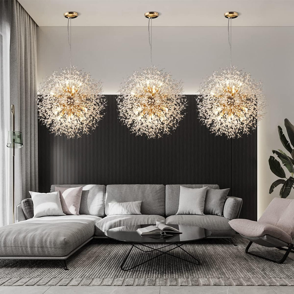 Modern Crystal Chandelier Dandelion, 16-Light Large Sputnik Crystal Chandelier Gold, 23.6' Firework Chandelier Light Fixture for Living Room Bedroom