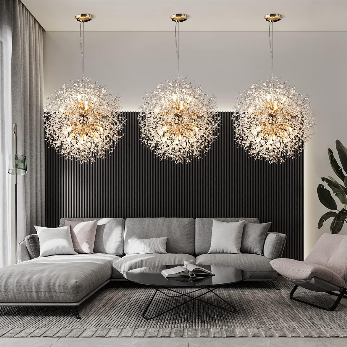 Modern Crystal Chandelier Dandelion, 16-Light Large Sputnik Crystal Chandelier Gold, 23.6' Firework Chandelier Light Fixture for Living Room Bedroom