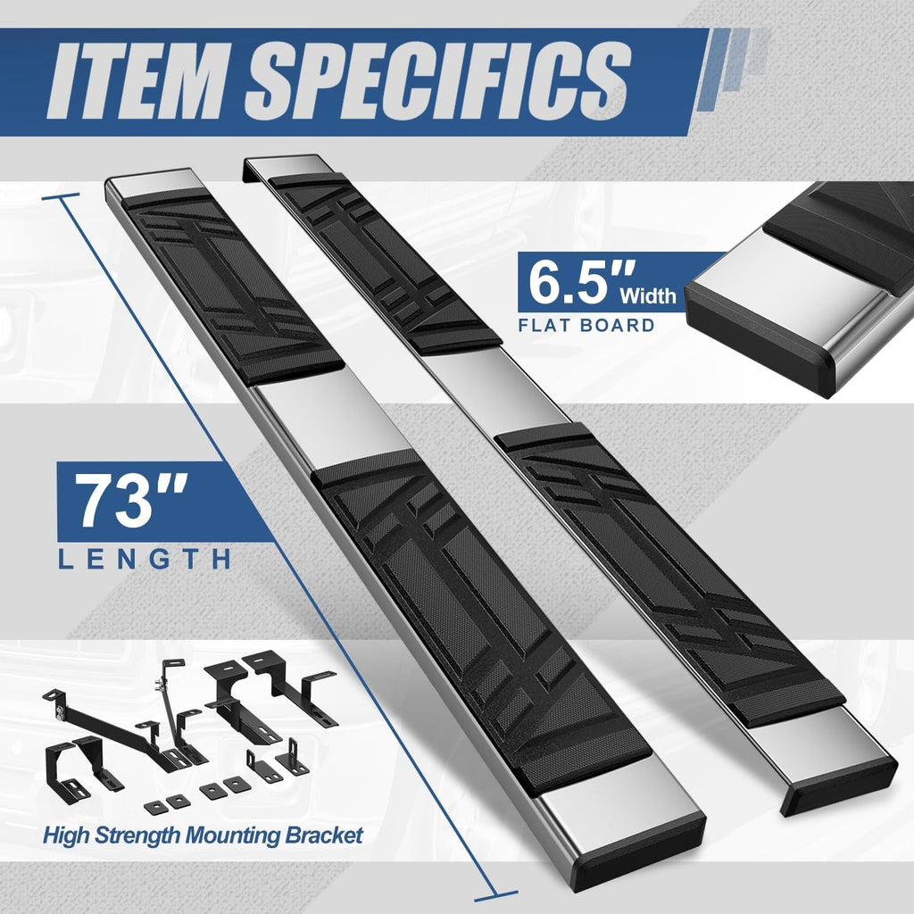 Auto Dynasty Running Boards Compatible with 2014-2019 Toyota Highlander, Stainless Steel Side Step Rail Nerf Bars, 6.5' x 73' Step Bars, Polished Chrome