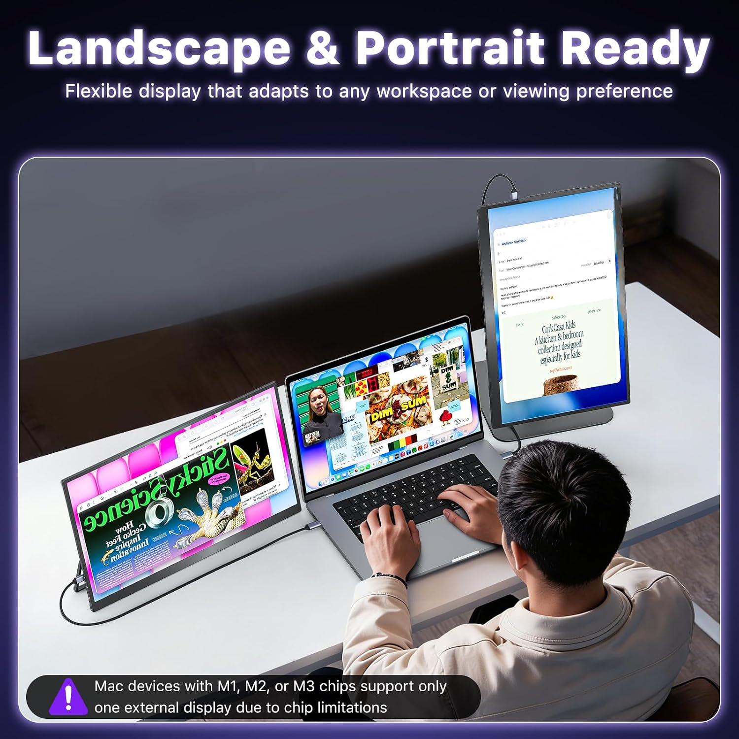 VisionOwl Portable Monitor 18.5 Inch 2K QHD 120Hz Second Screen, USB-C HDMI HDR Travel Monitor for Laptop PC MacBook PS5 Xbox, VESA Mountable, with Speakers, Built-in Kickstand