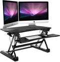 Mount-It! 35.5' Standing Desk Converter with Keyboard Tray – Adjustable Sit Stand Desk Riser for Dual Monitors – Dual Gas Spring Height Adjustable Desktop Workstation Topper – Black