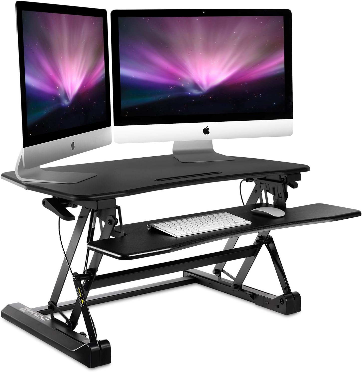 Mount-It! 35.5' Standing Desk Converter with Keyboard Tray – Adjustable Sit Stand Desk Riser for Dual Monitors – Dual Gas Spring Height Adjustable Desktop Workstation Topper – Black