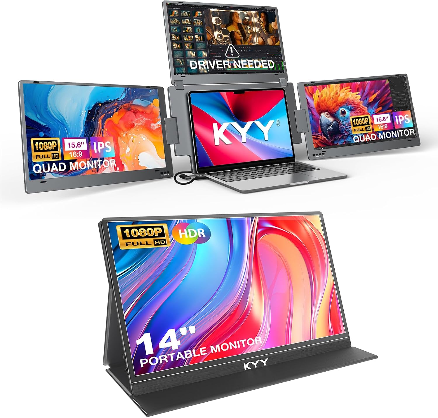 KYY 15.6' Quad Portable Monitor(X90G) and 14' Portable Monitor (K5-3)