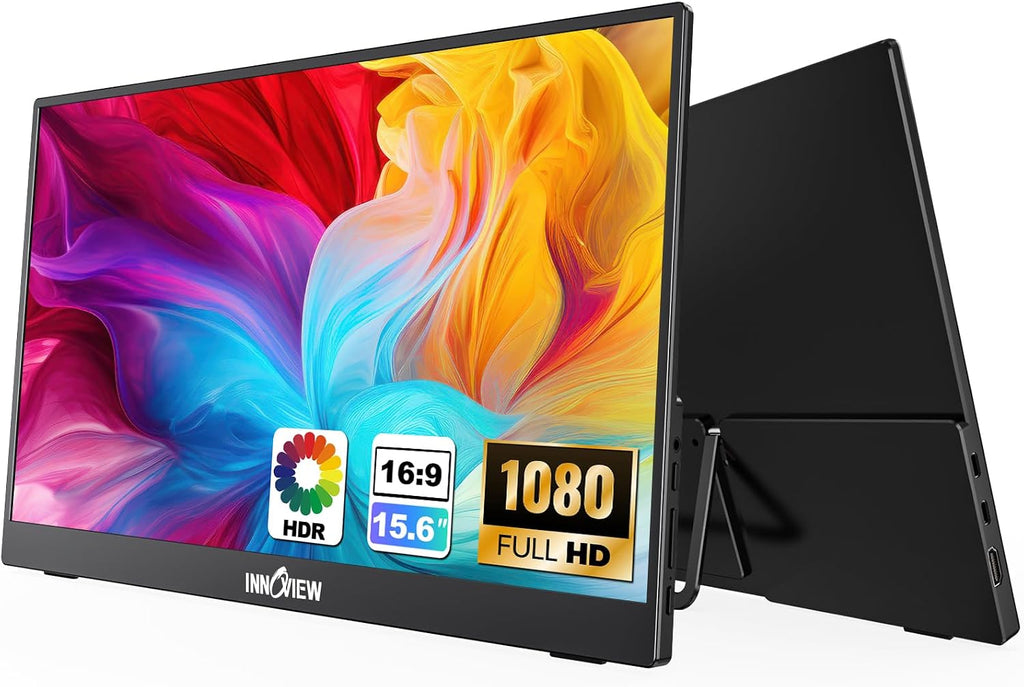 InnoView 15.6 Inch Portable Monitor FHD 1080P, Second External Monitor, for Laptop, Desktop, MacBook, Phones, Tablet, HDMI, USB C, Built-in Speaker, with Protective Case, PS5/4, Xbox, Switch