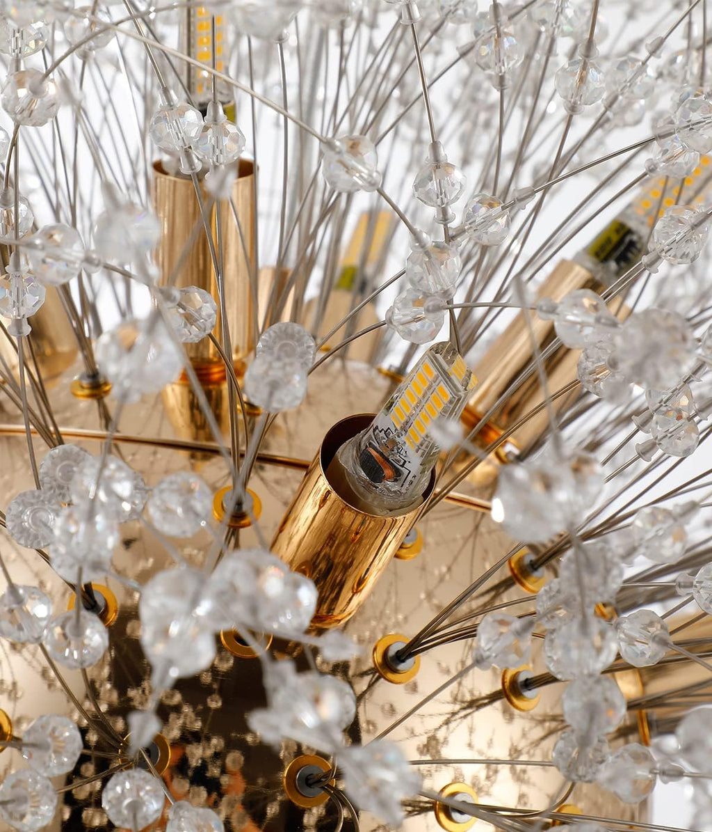 Modern Crystal Chandelier Dandelion, 16-Light Large Sputnik Crystal Chandelier Gold, 23.6' Firework Chandelier Light Fixture for Living Room Bedroom