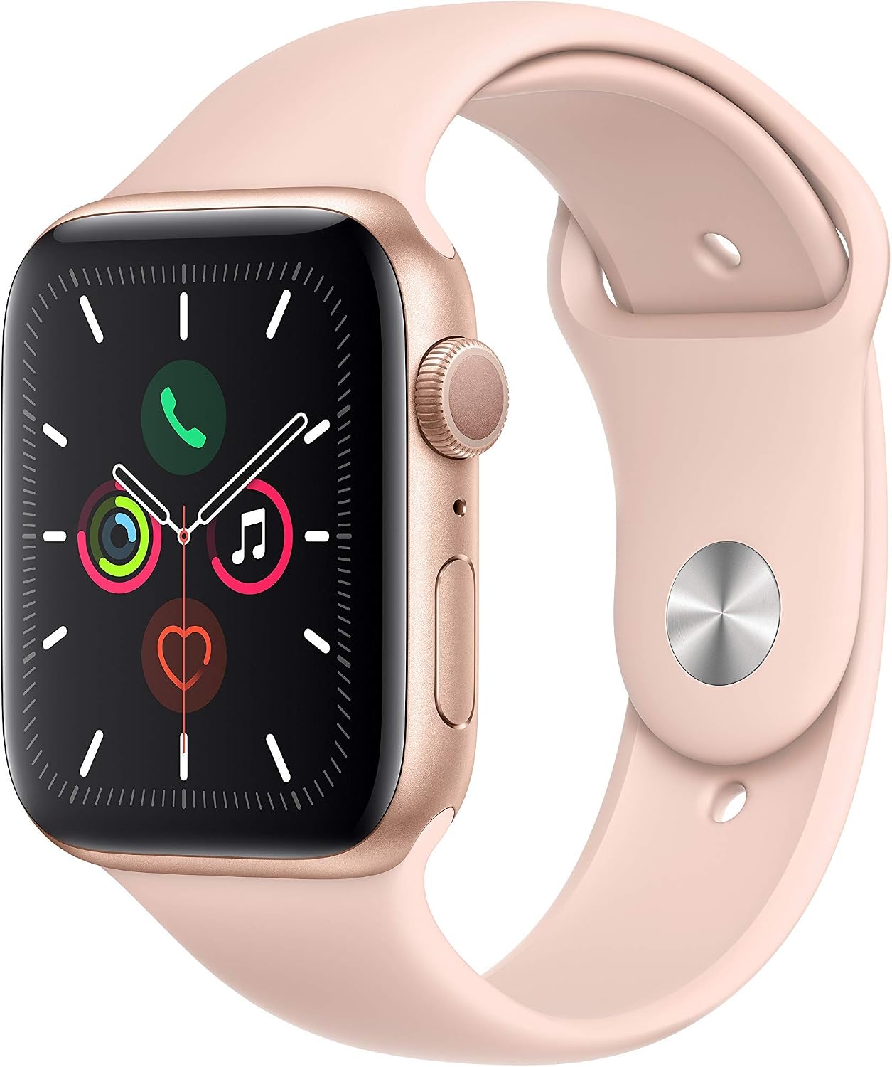 Apple Watch Series 5 (GPS, 44MM) - Gold Aluminum Case with Pink Sand Sport Band (Renewed)