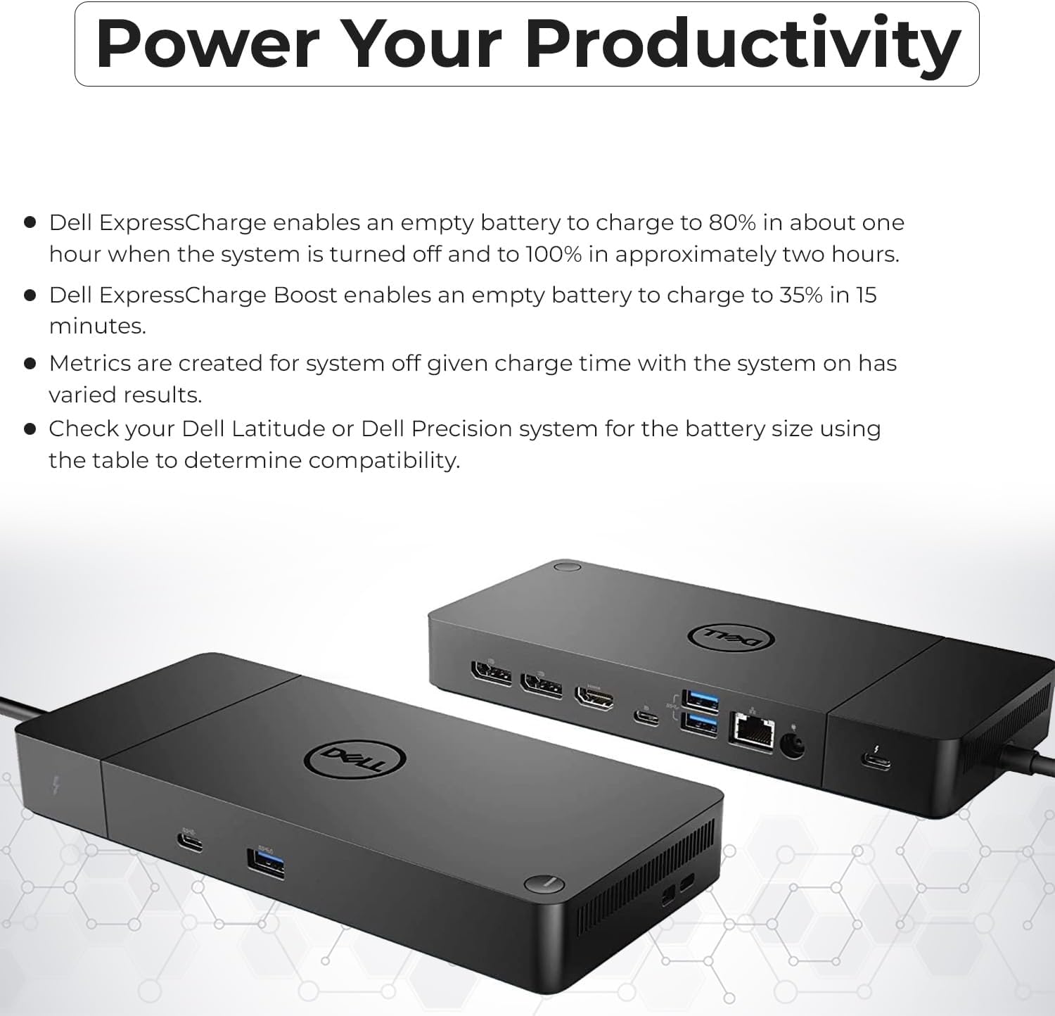 Dell WD19TBS Thunderbolt Docking Station with 180W AC Power Adapter (130W Power Delivery) Dell Docking Station + HDMI Cable + DisplayPort Cable + Thunderbolt Cable + Microfiber Cloth Included