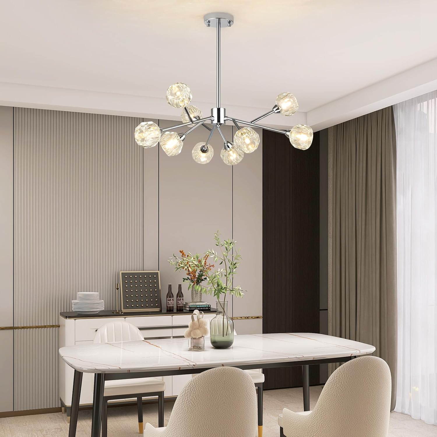 Weesalife Sputnik Chandeliers for Dining Room Light Fixture Over Table, Modern Crystal Chandeliers, 9 Lights Chrome Lighting Fixtures for Living Room Bedroom Kitchen Island Bar