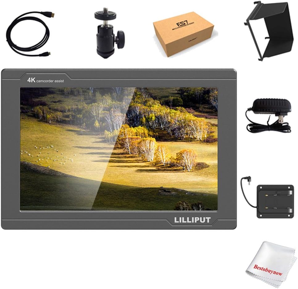 LILLIPUT FS7 7' Full HD Camera Monitor with 3G-SDI and 4K HDMI Metal Housing High Resolution F970 Plate for Camcorder DSLR