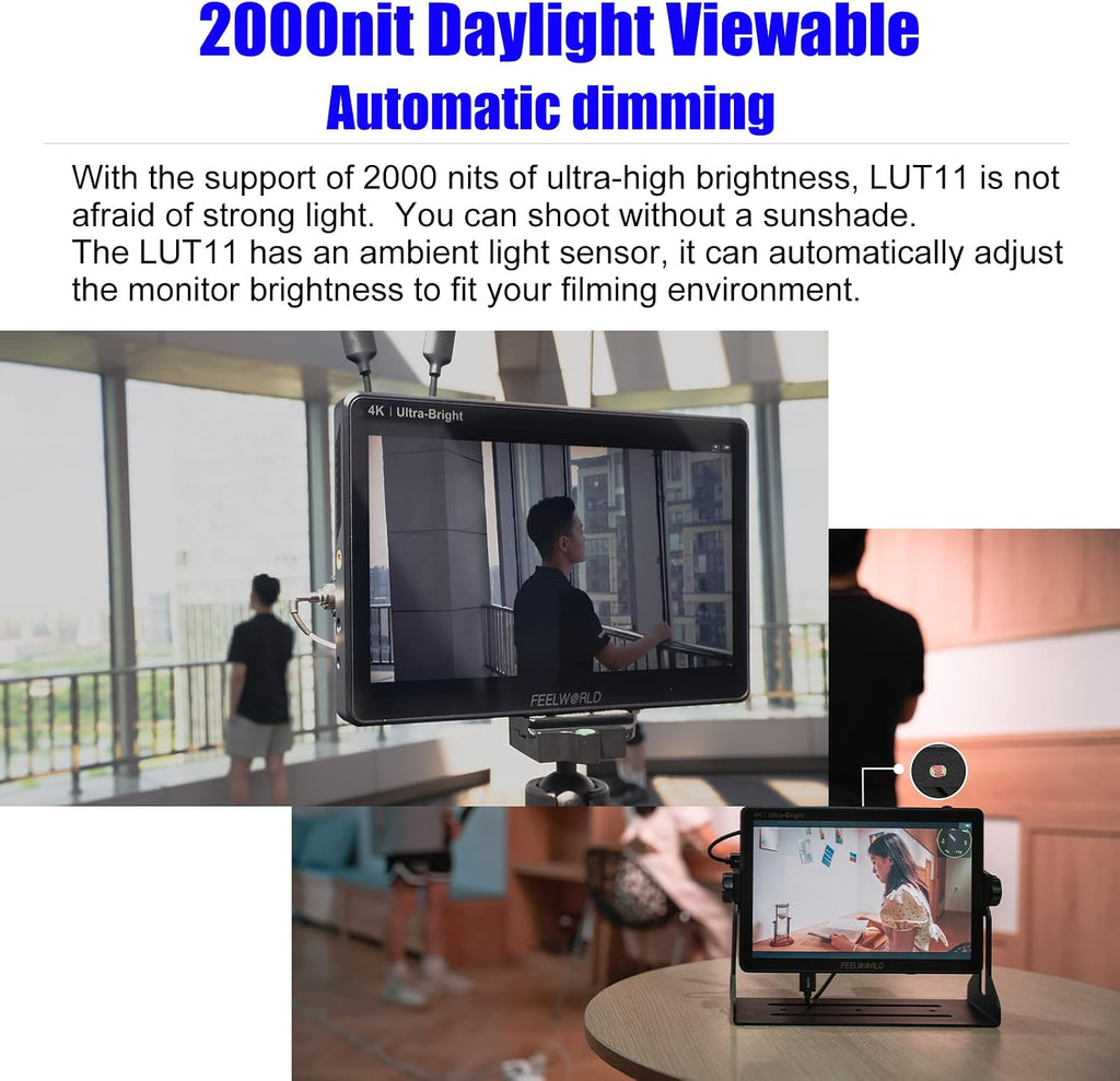 FEELWORLD LUT11 10.1 Inch Video Monitor,Ultra High Bright 2000nit Touch Screen DSLR Camera Field Monitor,4K HDMI,1920X1200 IPS Panel