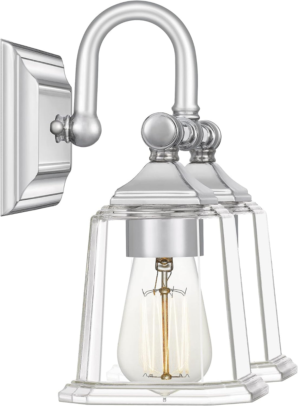 Quoizel Nicholas Vanity Lights, 15 Inch 2-Light Polished Chrome Bathroom Lighting Fixtures Over Mirror, 100W, Clear Glass, Mid-Century Wall Mount Light for Bathrooms, Kitchen or Hallway