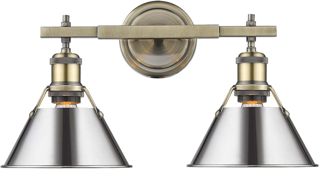 Golden Lighting 3306-BA2 AB-CH Orwell Bath Vanity, Transitional, Aged Brass with Chrome Shade