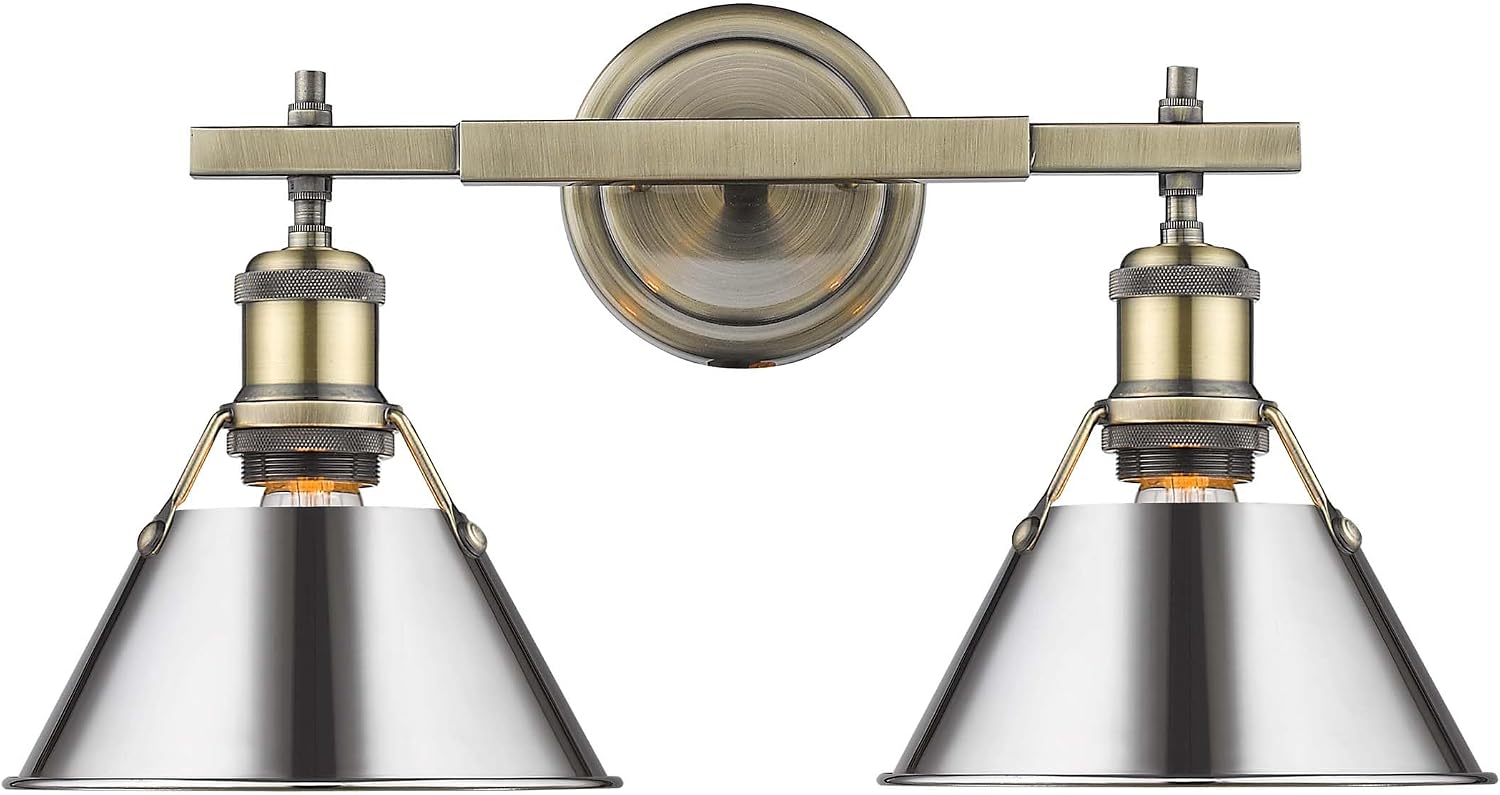 Golden Lighting 3306-BA2 AB-CH Orwell Bath Vanity, Transitional, Aged Brass with Chrome Shade