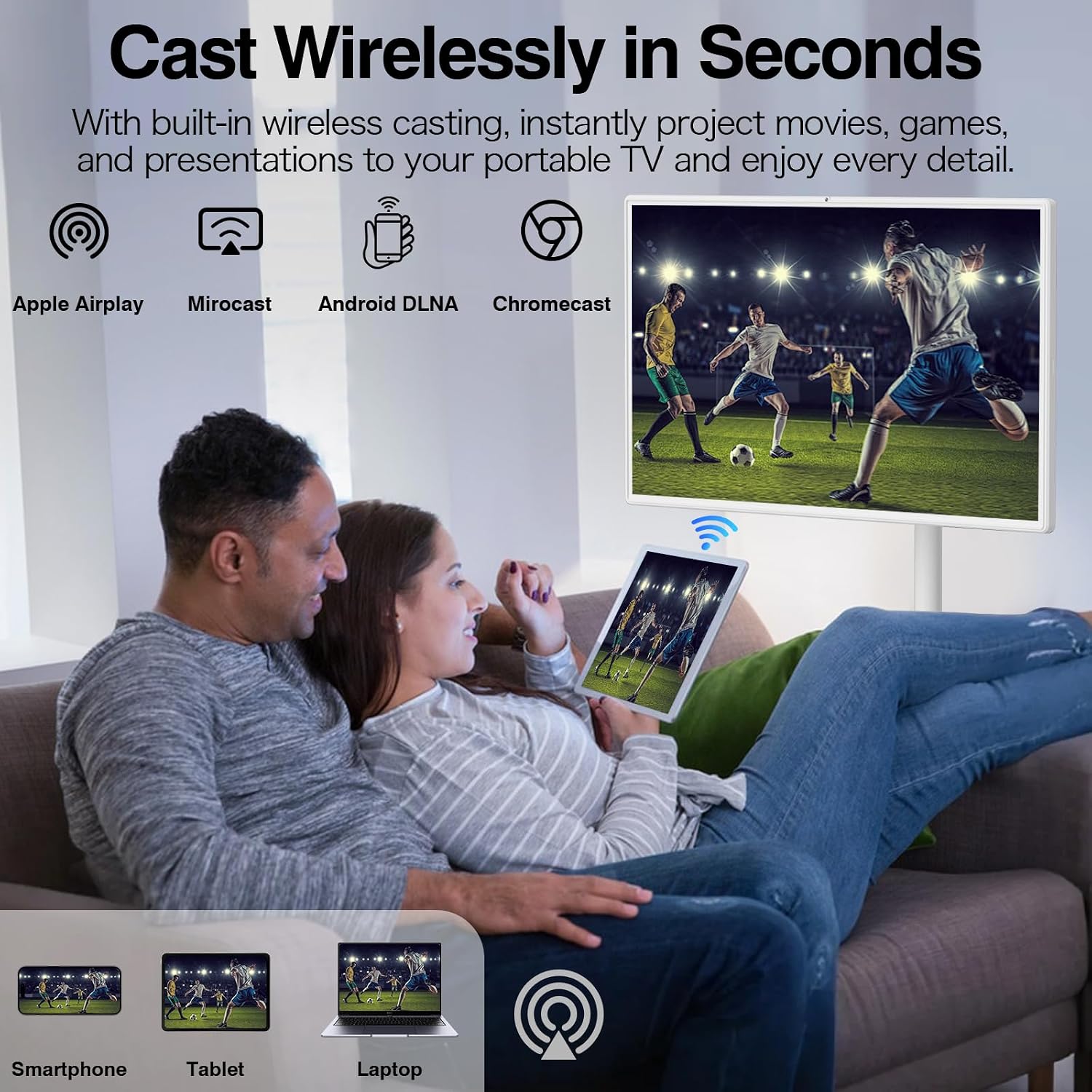 32 inch Portable Smart Tablet TV on Wheels with Full HD Rolling Touchscreen Monitor and Tablet in one, (8GRAM+128GB),Android 13,(5-8-Hour) Battery,Full Swivel Rotation,Voice Remote Control