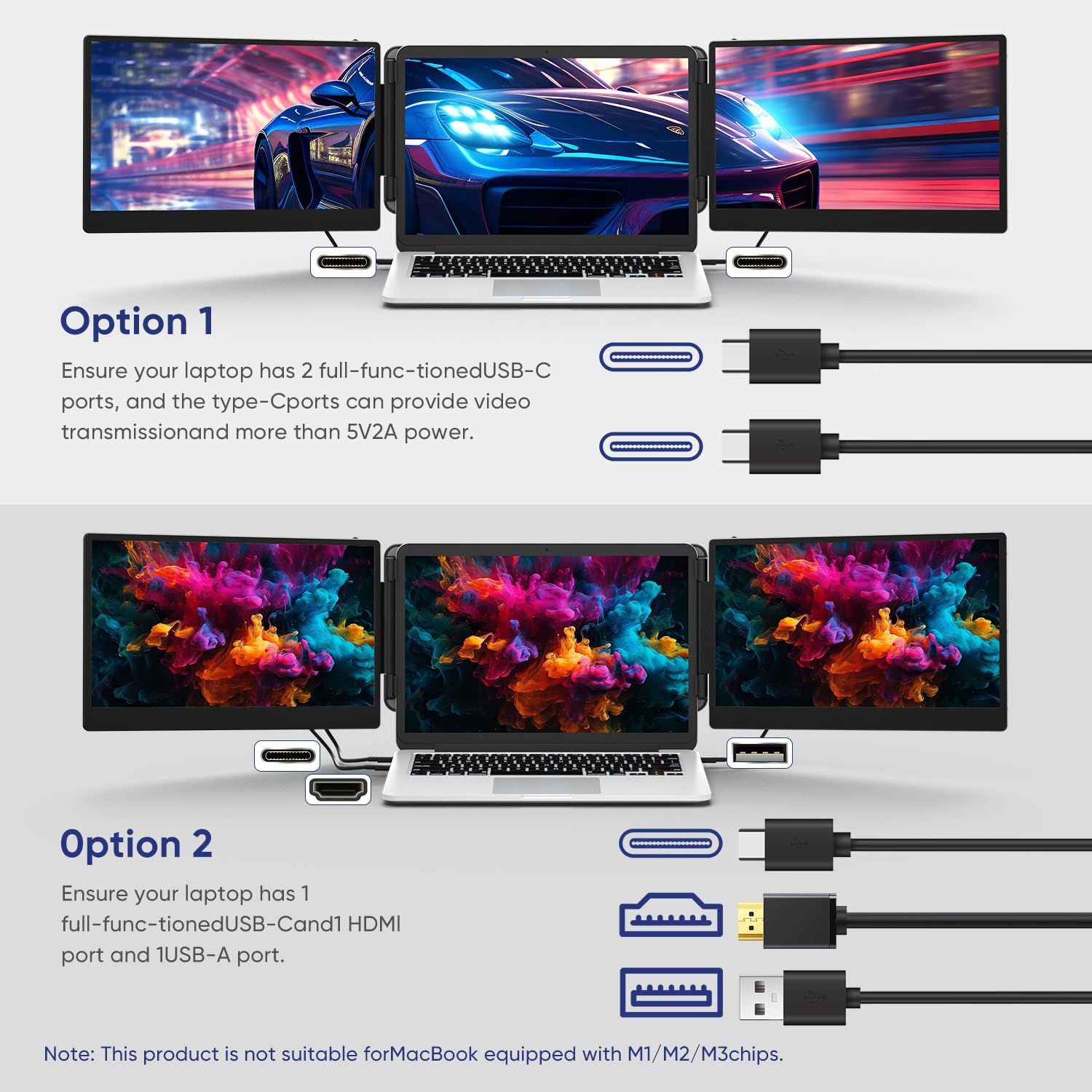 PAJEM S3 Dual Laptop Screen Extender, 14'' Triple Portable Monitor for Laptop Plug and Play, 1080P FHD IPS Monitor Extender for 13''-17'' Laptops Compatible with Mac/Wins/Android/Dex