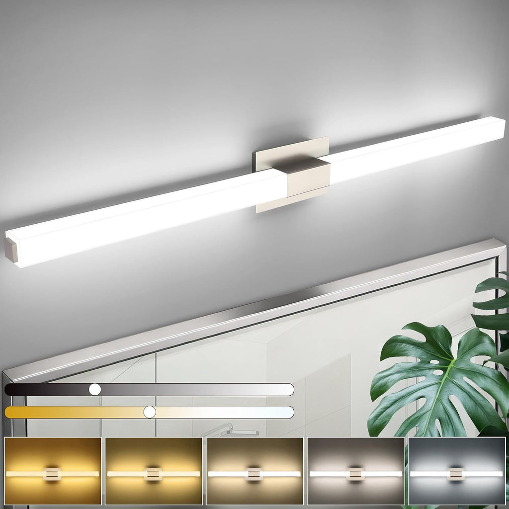 Brushed Nickel Bathroom Vanity Light - 48 Inch Extra Long Modern LED Vanity Light Bar IP44 Rust-Resistant 5CCT