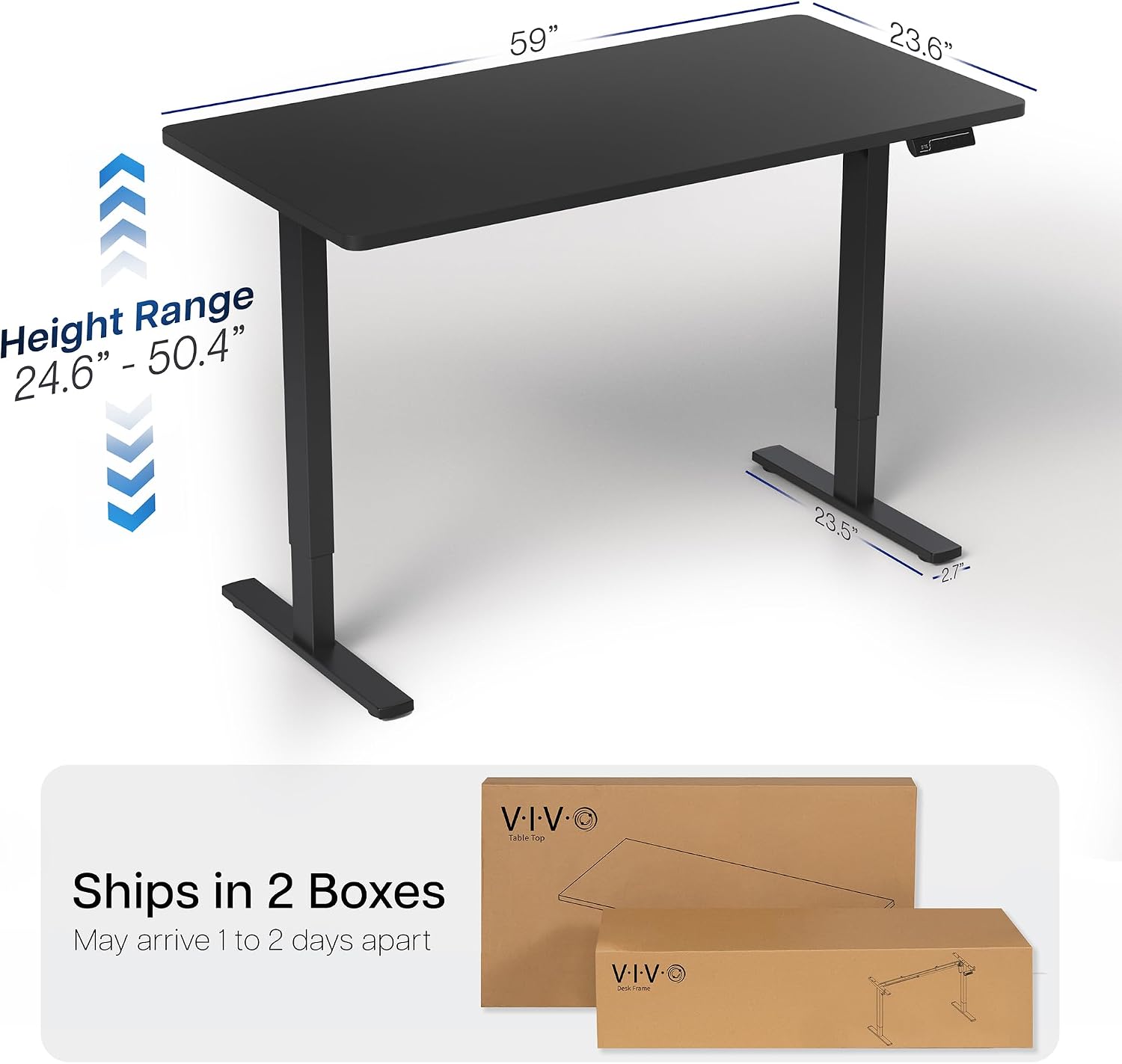 VIVO Electric 60 x 24 in Dual Motor Sit Stand Desk, Memory Height Adjustment, 2B Series, Black Top Black Frame, DESK-KIT-2B6B