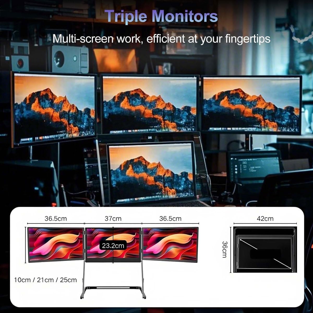 15.6' Tri-Screen Monitor Extender,1080p Foldable FHD Portable Lightweight Monitor,100% sRGB for Color-Accurate Work,HDMI/USB-C Pulg n Play