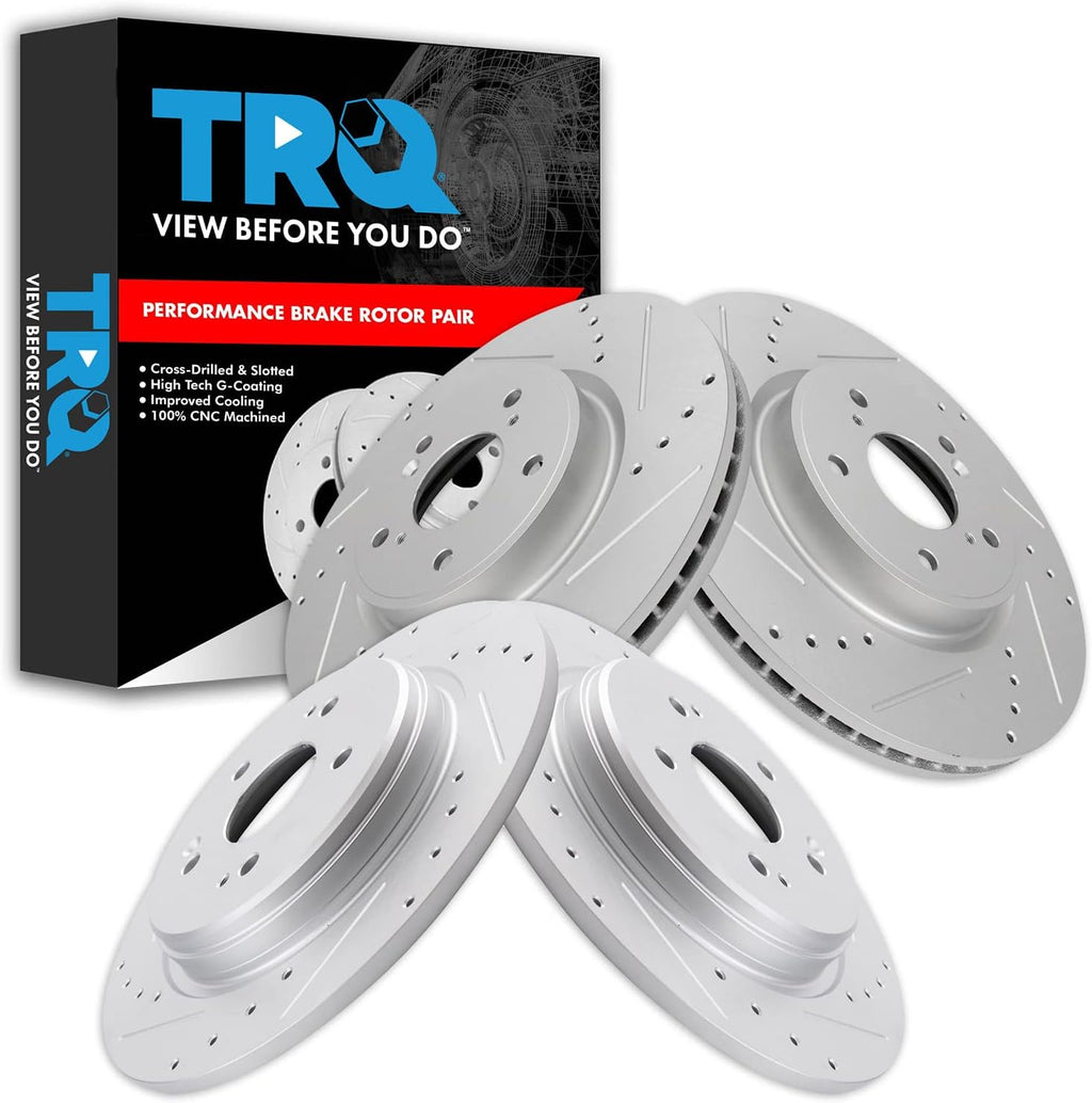 TRQ Performance Front and Rear Brake Rotor Set G Coated Drilled and Slotted Compatible with 2017-2024 Honda CR-V