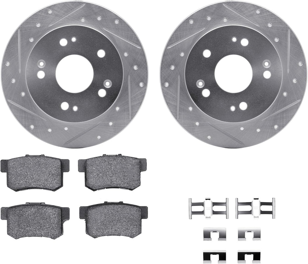 R1 Concepts Rear Brake Kit Fits 2006-2011 Acura CSX; 2013-2015 Acura ILX; 1997-2001 Honda Prelude; 2006-2015 Honda Civic| Semi Met Pads, Drilled Slotted Rotors| Hardware| 10.2' Rear