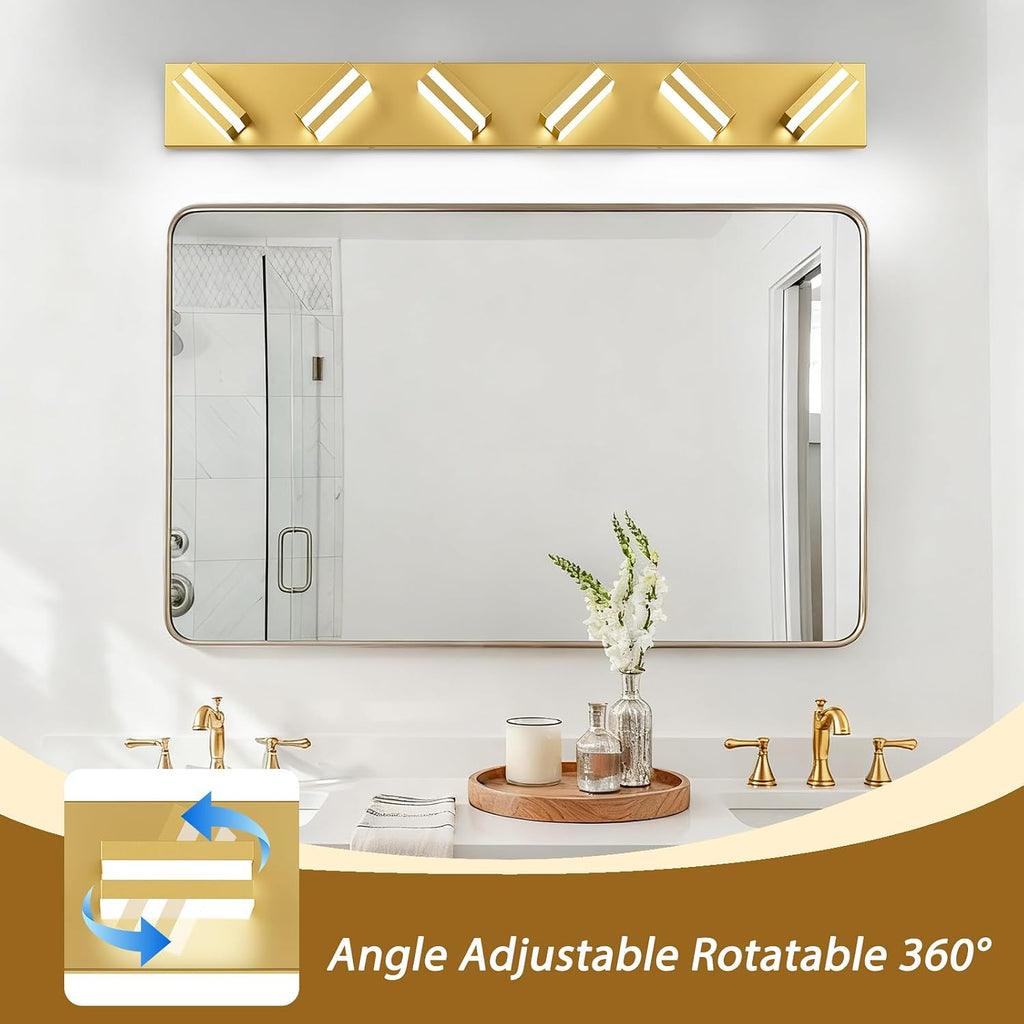 IZORRO LED Modern Bathroom Lights Fixtures(6-Light,Dimmable,360°Rotate),Brushed Glod Acrylic Wall Lighting,Vanity Lights for Bathroom Over Mirror - 6000k 36In （No Assembly Required）