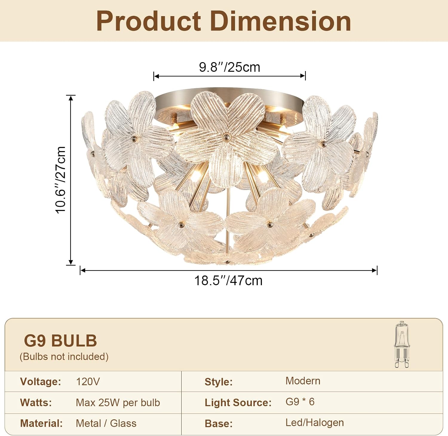 Modern Small Semi Flush Mount Ceiling Light Fixture, Flower Brush Nickel Ceiling Light Glass Chandelier for Bedroom Bathroom Closet Entryway Living Room Indoor Kitchen Foyer Hallway