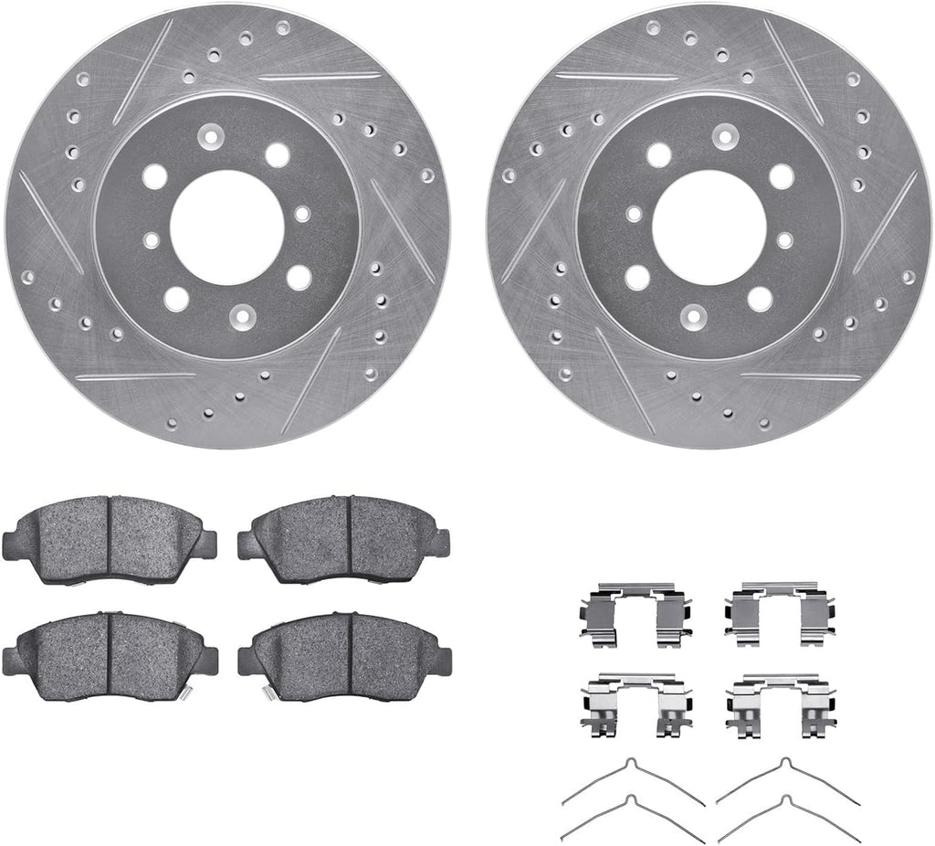 Dynamic Friction Company Front Brake Kit Fits 2007-2008 Honda Fit USA/CANADA| 5000 Advanced Pads, Drilled Slotted Rotors| Hardware| 10.3' Front