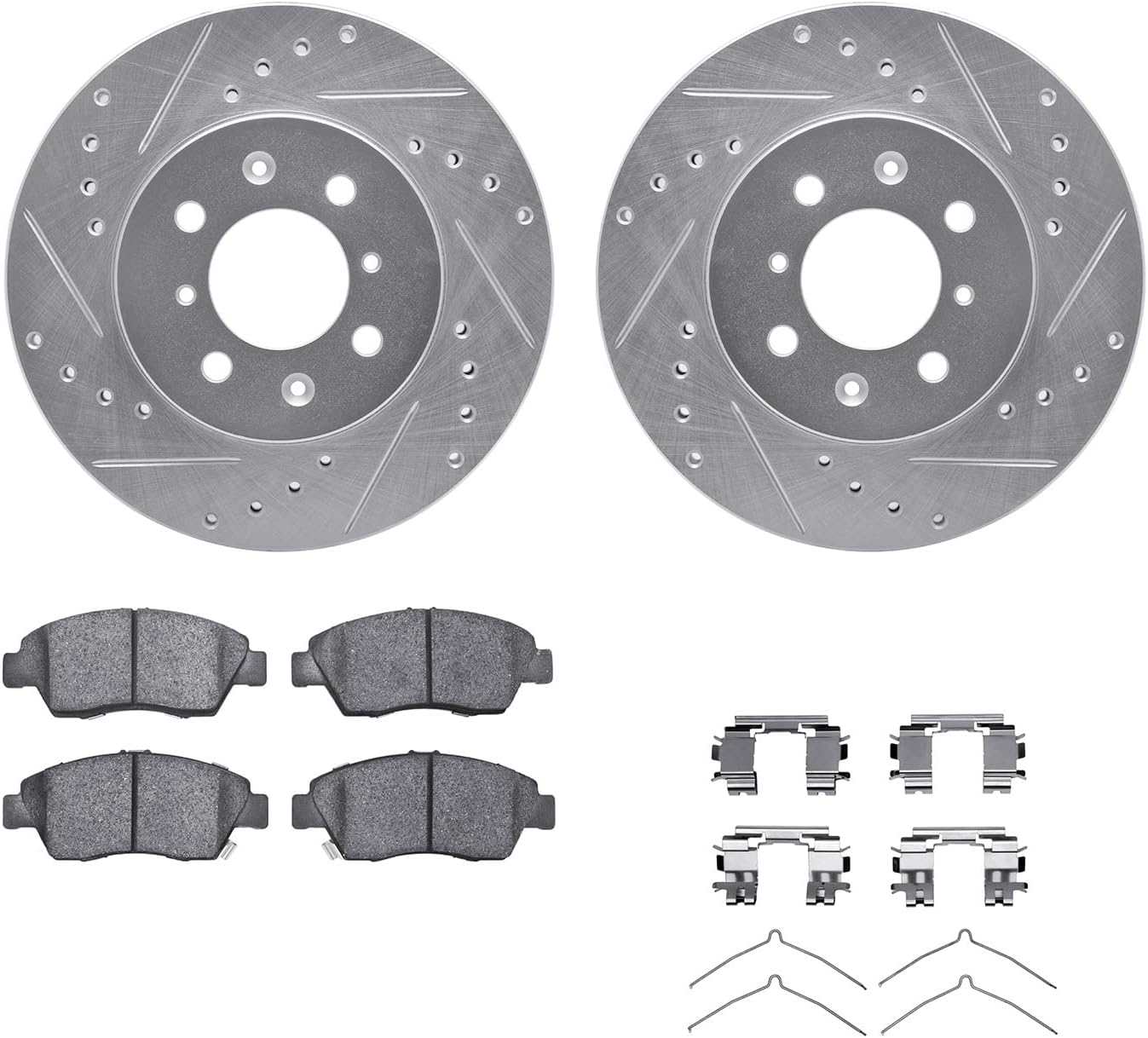 Dynamic Friction Company Front Brake Kit Fits 2007-2008 Honda Fit USA/CANADA| 5000 Advanced Pads, Drilled Slotted Rotors| Hardware| 10.3' Front