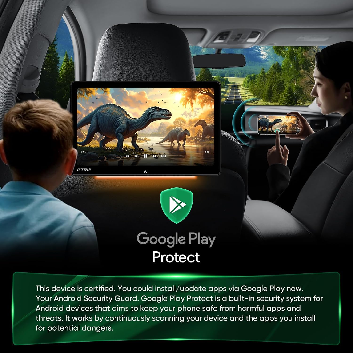 14 Inch 4K Video Android Portable Car TV Headrest Monitor Tablet for Back Seat with WiFi Bluetooth, Glass to Glass IPS Touch Screen Media Player, Support Phone Control & Mirror Link (2Pcs 4+64G)