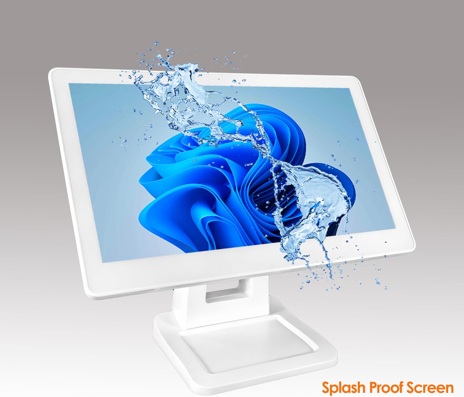 ANGEL POS 15.6 Inch 1920 x 1080 FHD IPS Touchscreen POS Monitor with Metal Stand, 10 Points Touch HDMI VGA, Waterproof Dustproof Screen 1080P, Indusitrial, Office, Retail, Gym, Warehouse (White)