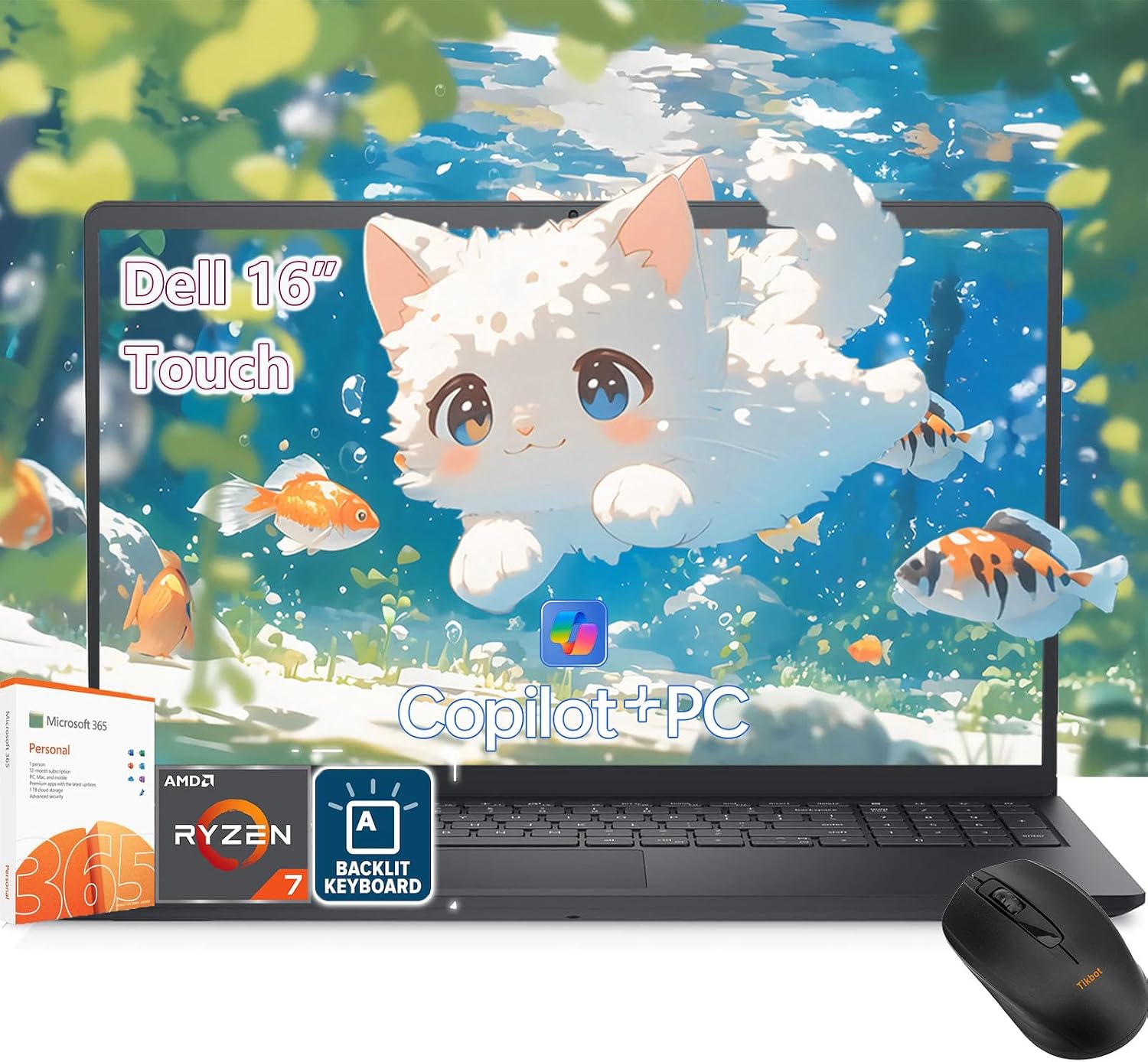 Dell 16 Touchscreen Laptop -AMD Ryzen Ryzen 7 250 Beat Ultra 7 155H -16inch FHD+ Touch -32GB RAM| 1TB SSD -Backlit Keyboard -Office 365 -Windows 11 Pro -Copilot Laptop Portatil PC- Business College
