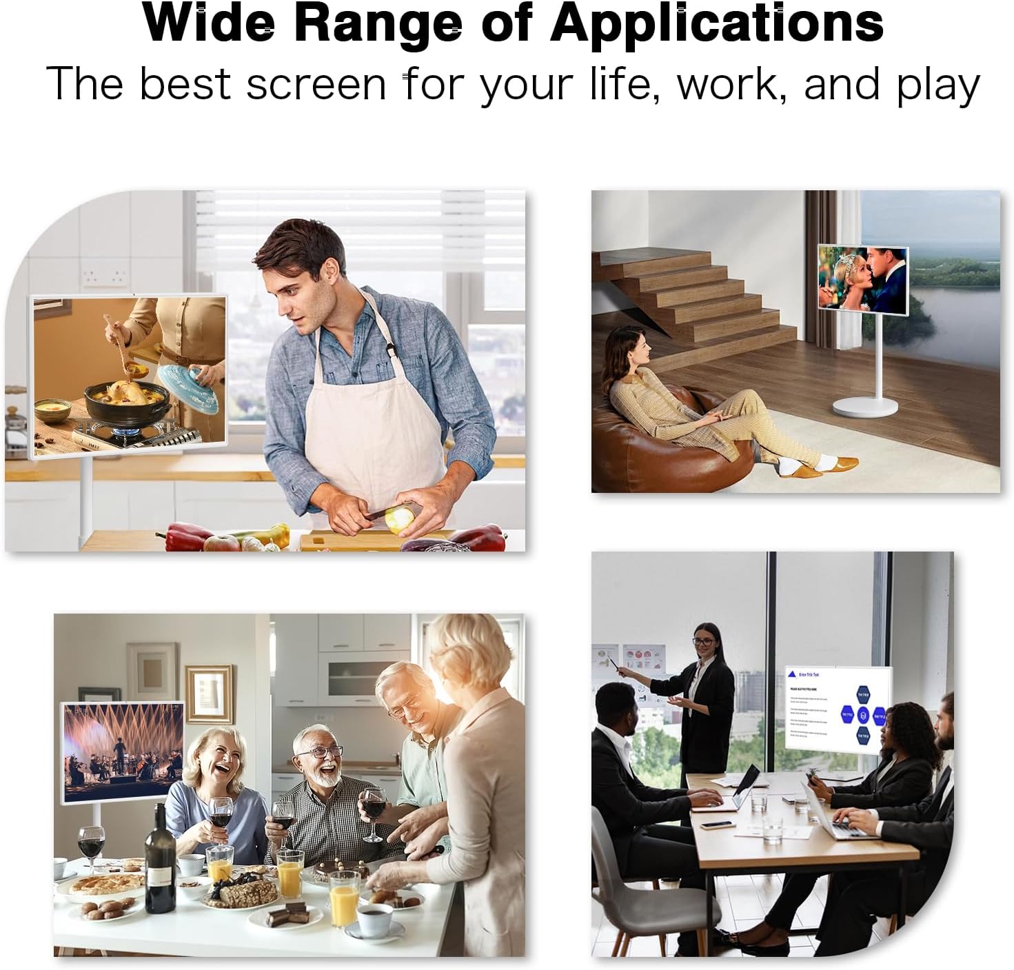 yezrow® Portable TV on Wheels, UHD 4K Portable Touch Screen Monitor, 8+128GB, Android 13 (Support Google Play Store), Built-in Battery(5-8H), Full Swivel Rotation, Voice Remote Control (32 inches Pro)