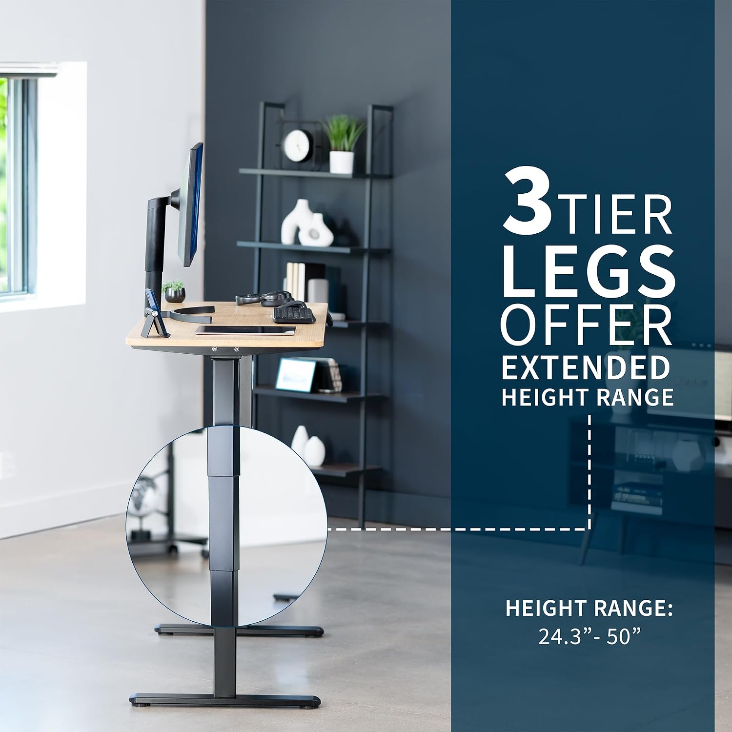 VIVO Electric 60 x 24 in Dual Motor Sit Stand Desk, Memory Height Adjustment, 2B Series, Bamboo Top Black Frame, DESK-KIT-2B6O