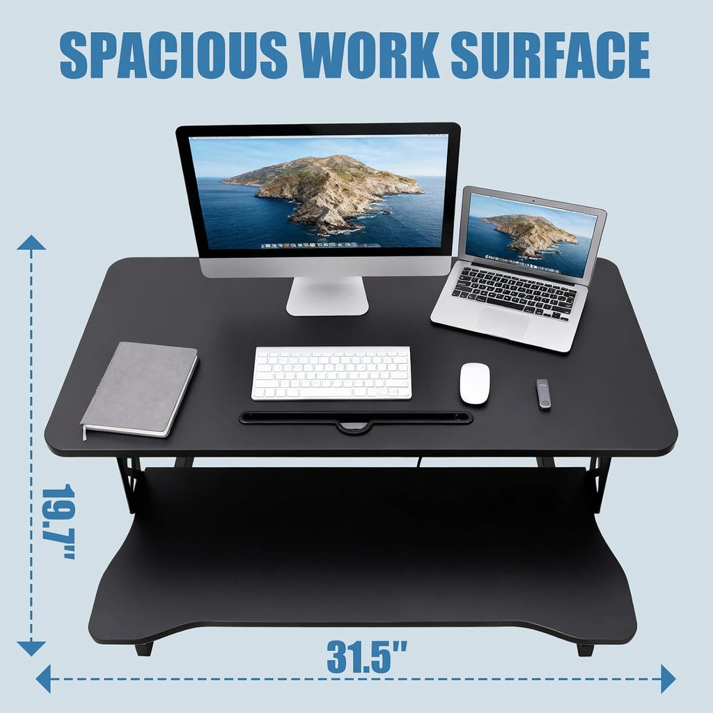 Standing Desk Converter, Height Adjustable Sit to Stand Riser, Dual Monitor and Laptop Workstation with Wide Keyboard Tray, Desk Lifter for Home Office