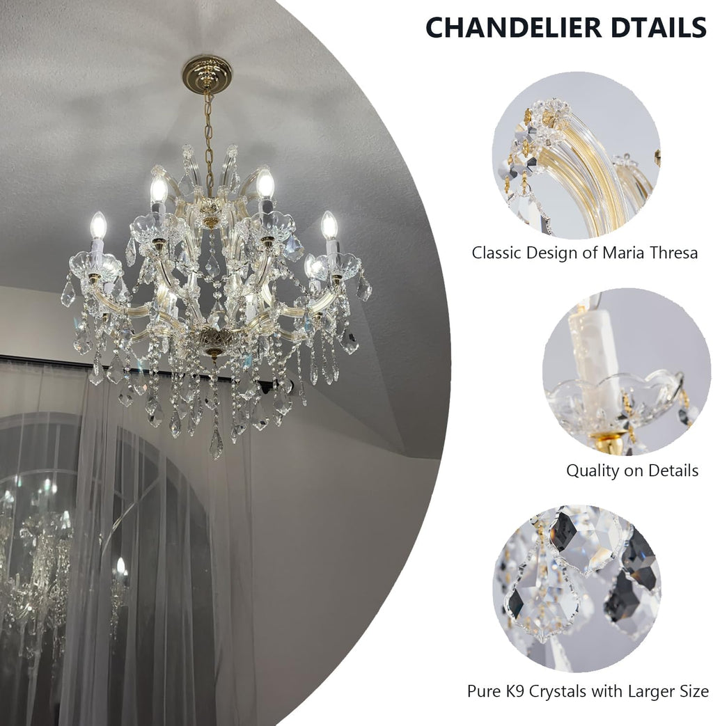 Modern Gold Chandelier Light Fixtures - 8 Lights Luxury Crystal Chandeliers for Dining Room, Kitchen Island, Living Room, Bedroom