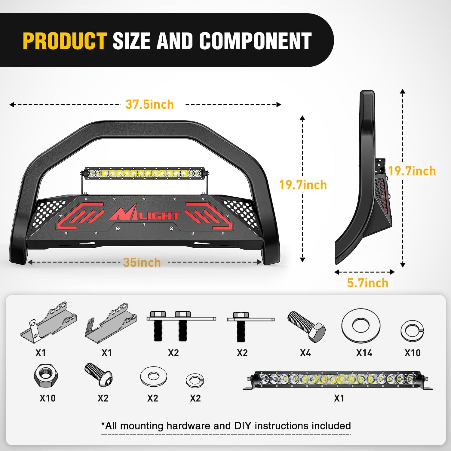 Nilight Bull Bar with Light fits 2007-2018 Chevy Silverado GMC Sierra 1500, 2007-2020 Chevy Tahoe Suburban&Yukon/Yukon XL Front Bumper Grille Brush Push Guard with Skid Plate Licence Plate Hole Black