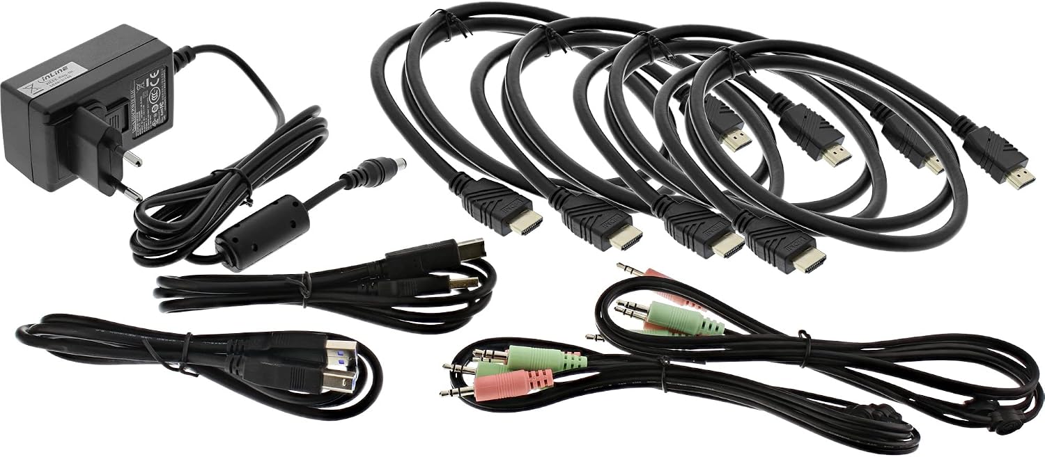 InLine KVM Desktop Switch, 2-Gang Dual Monitor, HDMI, 4K, USB 3.0, Audio