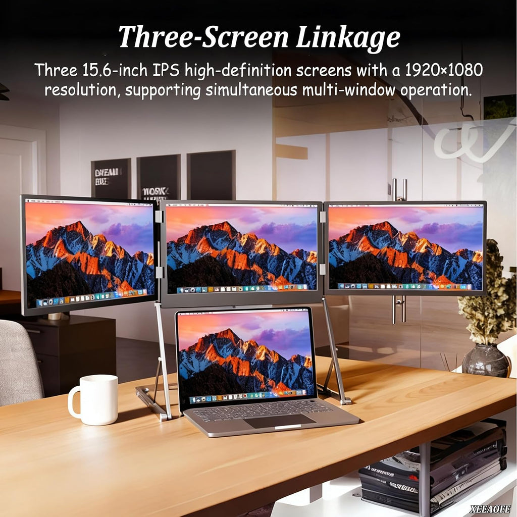 15.6' Triple Laptop Screen Extender - 1920x1080 FHD Portable Triple Monitor for Enhanced Productivity, Ideal Laptop Monitor Extender for Multi-Display Setup