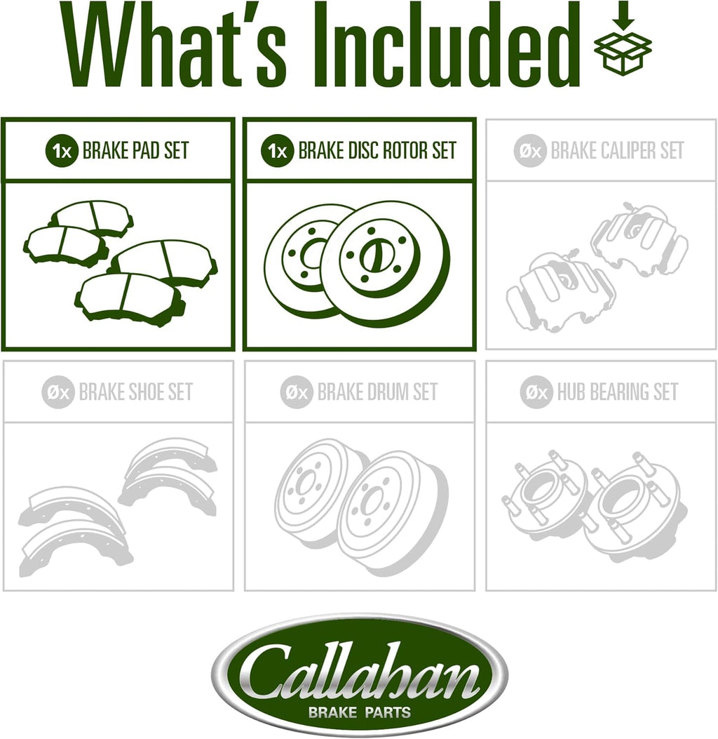 Callahan Brake Parts Front Brake Kit For Honda Civic 2006-2011 [Model Specific] Replacement Drilled Slotted Brake Rotors with Ceramic Brake Pads