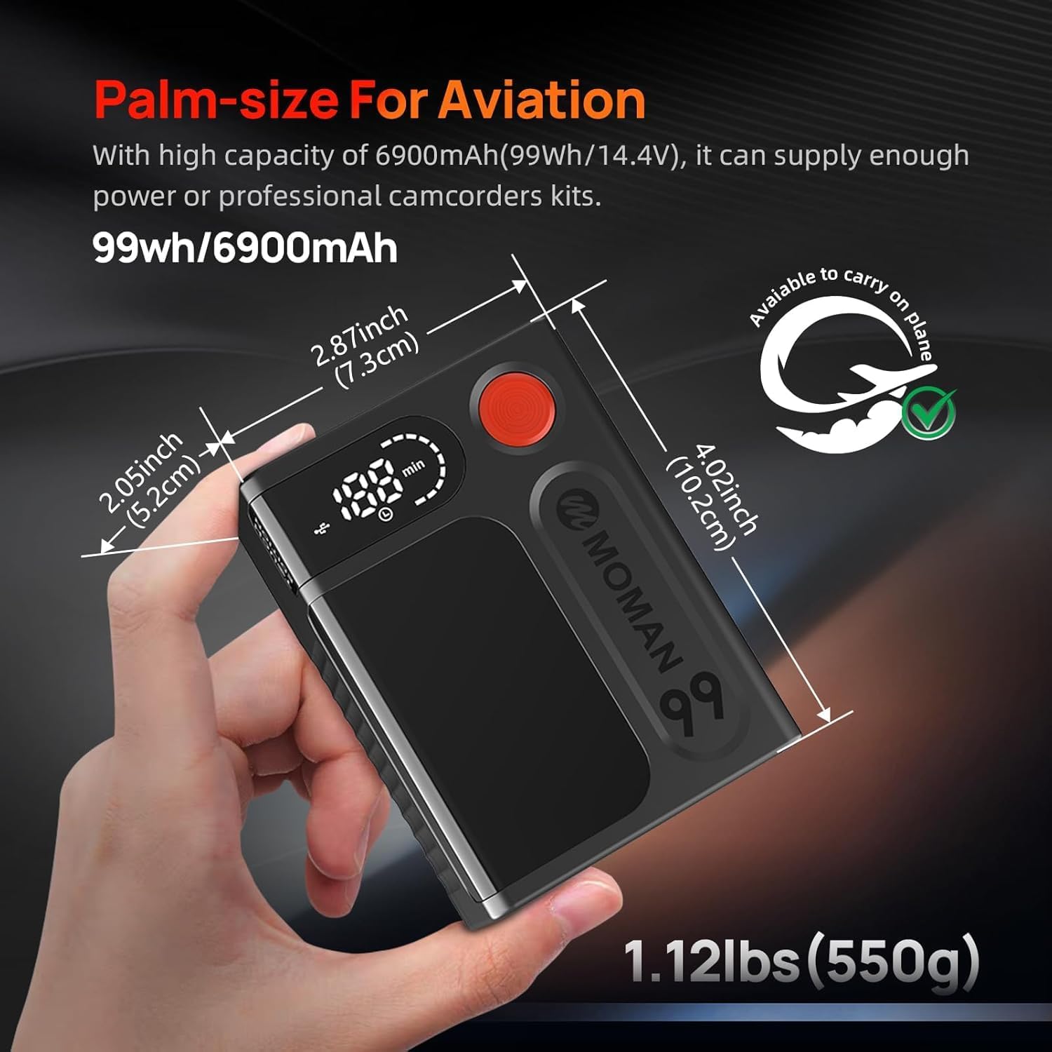 Moman V-Mount Battery, Power 99 Camera bettert Mini V Lock Batterys 99Wh/6900mAh with Time Display Compatible with Smallrig BMPCC 4k 6k Camera Camcorder Monitor D-TAP/USB-C/A Output