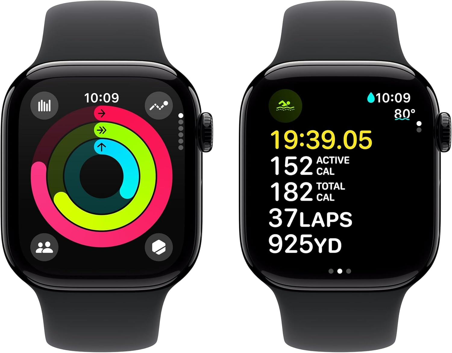 Apple Watch Series 10 (GPS, 42MM) Jet Black Aluminum Case with Black Sport Band, M/L (Renewed)