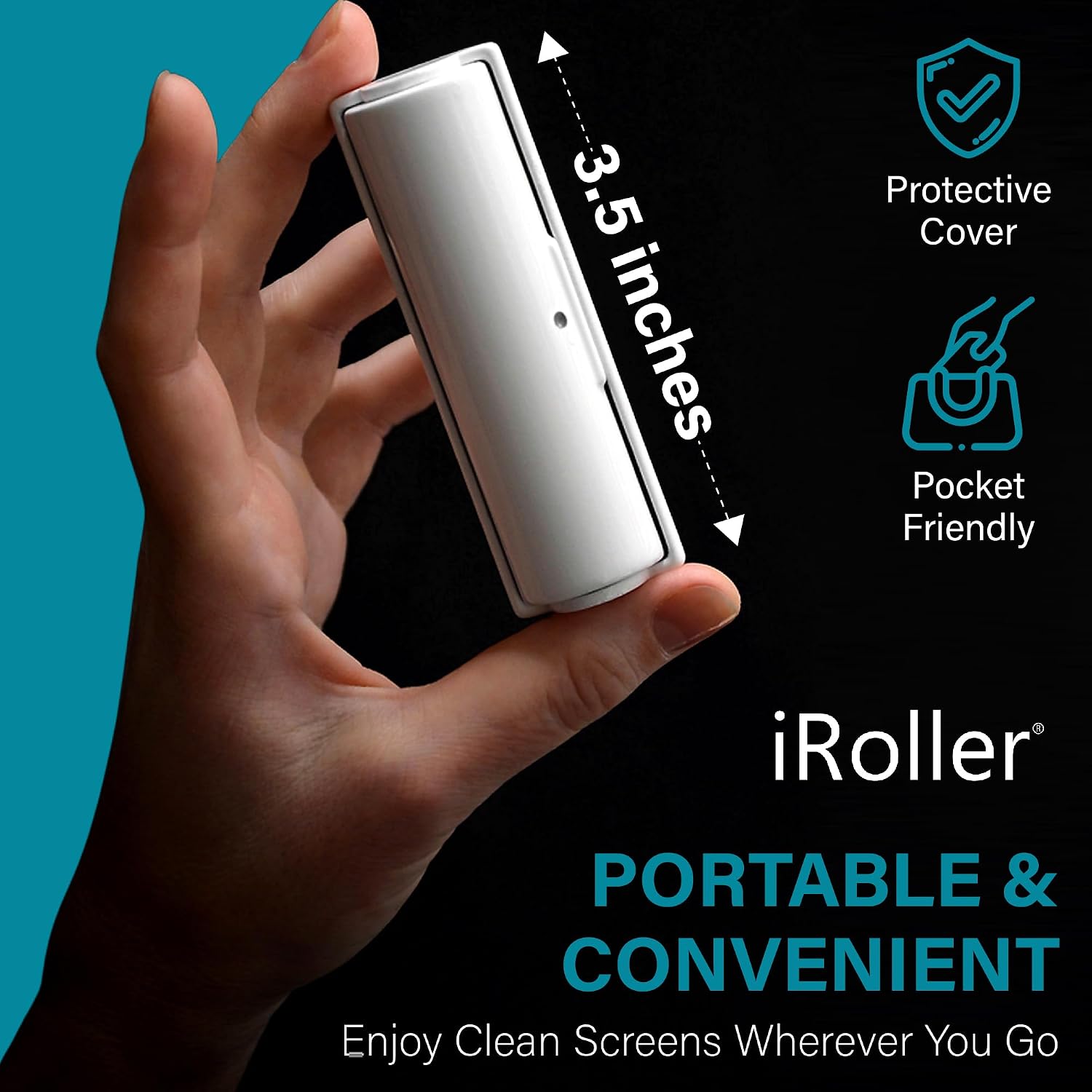 Screen Cleaner by iRoller - Pack of 24 - No Need for Spray or Wipes, Liquid Free - Reusable & Washable -Portable iPad Screen Cleaner for Touchscreen- Ideal for Phone, iPhone, MacBook, Monitor - 3.5'