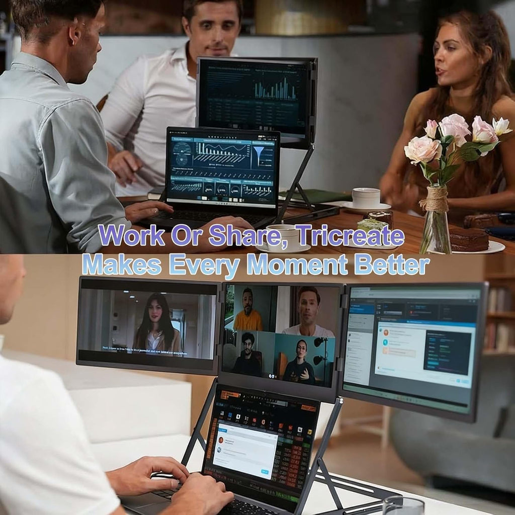 Laptop Multiple Screens Attachment, 15.6' FHD 1080P IPS Triple Screen Laptop Extender with USB-C and HDMI Ports, One Cable Connection, Portable Monitor Extender for Mac, Windows