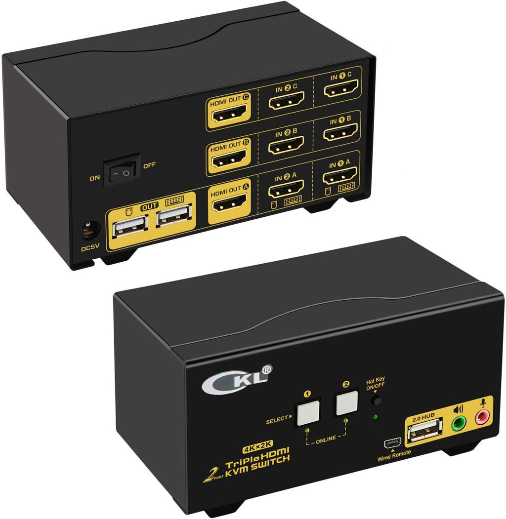 CKL Triple Monitor HDMI KVM Switch 2 Port 4K@30Hz, 2x3 Keyboard Video Mouse Switcher with Cables Support Extended and Mirrored Display for Windows, Linux and Mac