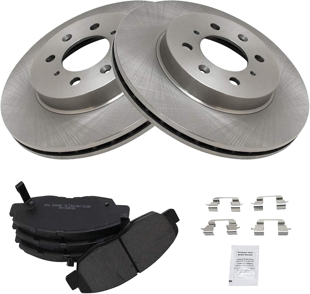 TRQ Front Brake Pad and Rotor Set Semi Metallic Vented Rotors Compatible with 1996-2005 Honda Civic 2010-2014 Insight