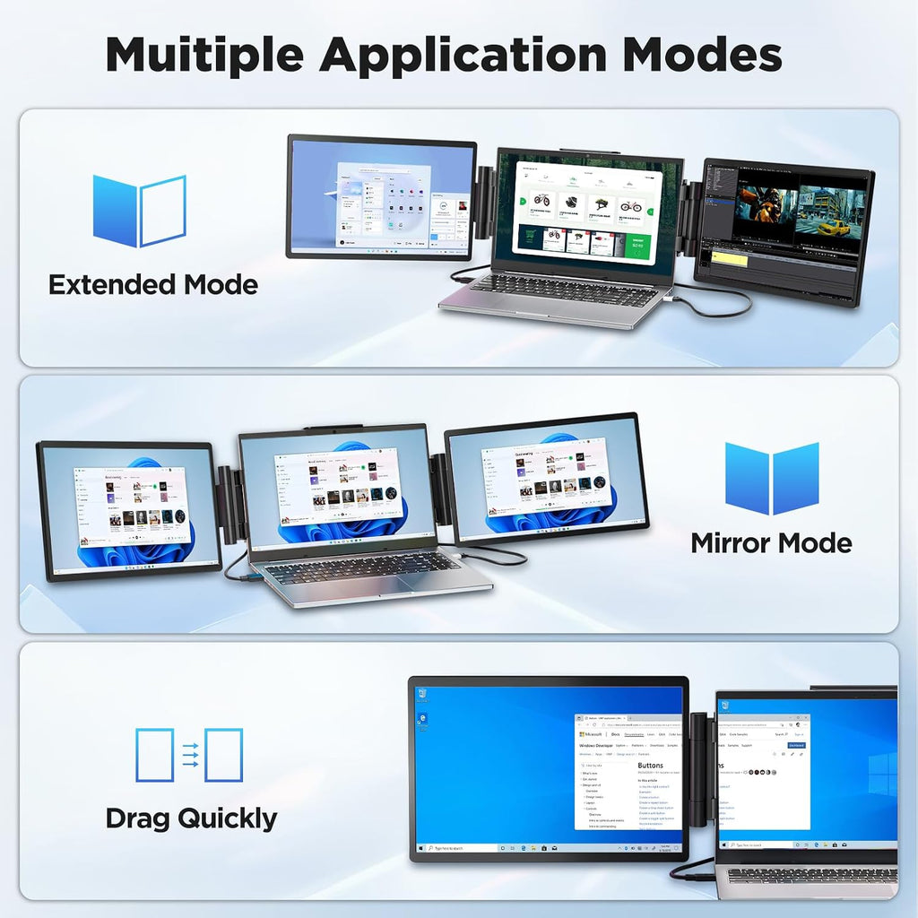 Laptop Screen Extender Monitor Portable, 14' 1200P Triple Screen Laptop Monitor Extender, 16:10 FHD IPS Laptop Monitor Extender Type-C/HDMI Plug & Play Laptop Extension for Mac/Wins/Android/Chrome