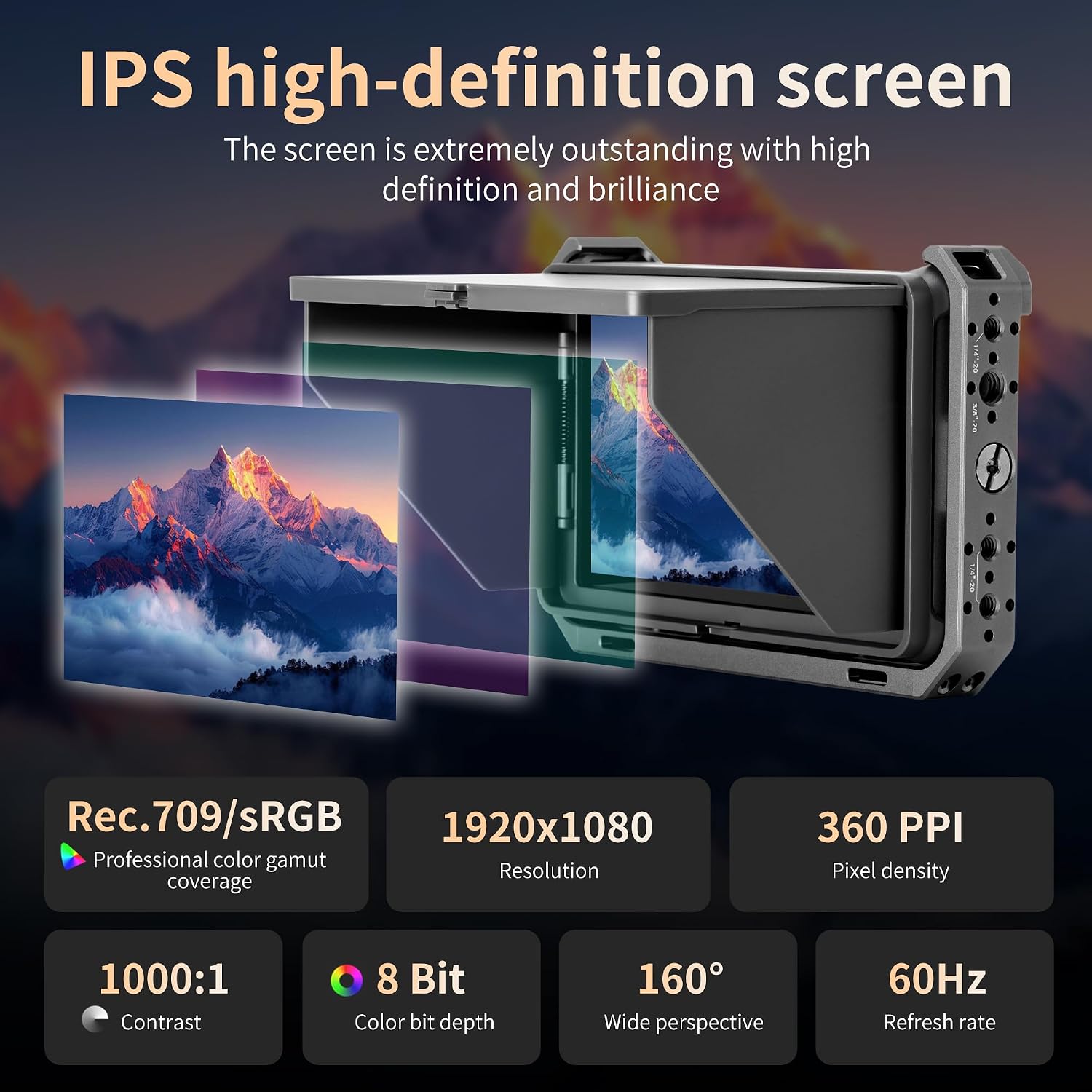 Camera Field Monitor with Rig Cage 4K 2000Nits 6 Inch Touchscreen VILTROX Camera Monitor, Full HD 1920x1080 Video Monitoring, 3D Lut, RGB Parade with Sunshade Hood and Battery for Sony Canon Nikon
