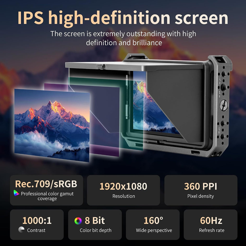 VILTROX Camera Field Monitor with Rig Cage 4K 2000Nits 6 Inch Touchscreen Camera Monitor, Full HD 1920x1080 Video Monitoring, 3D Lut, 3G-SDI, HDMI Camera Screen with Sunshade Hood for Sony Canon Nikon